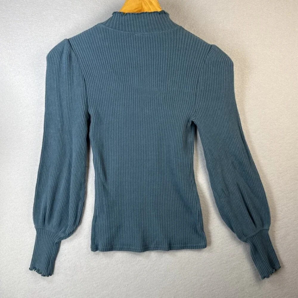 Free People Love Struck Ribbed Top XS Lettuce Trim Ruffle Victorian Teal Upscale